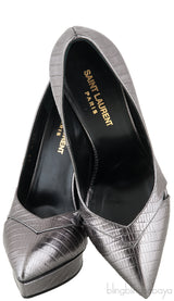 Yves Saint Laurent Gun Metal Lizard Print Pointed Pump