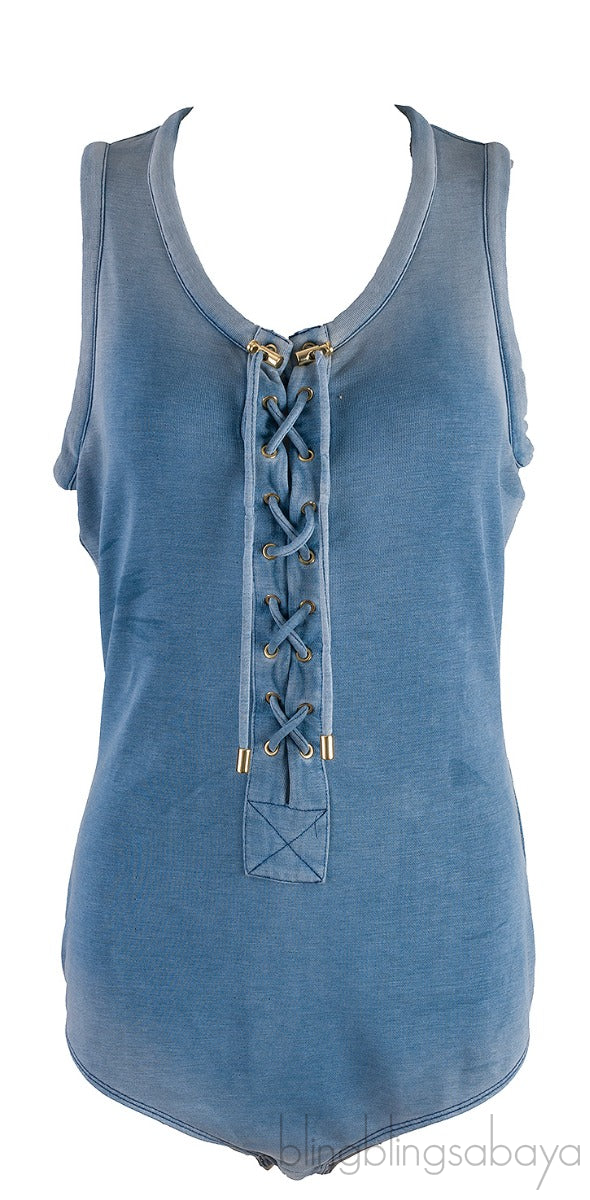 Blue Sleeveless Bodysuit