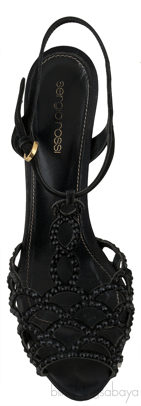 Black Crystal Slingback Sandals