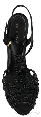 Black Crystal Slingback Sandals