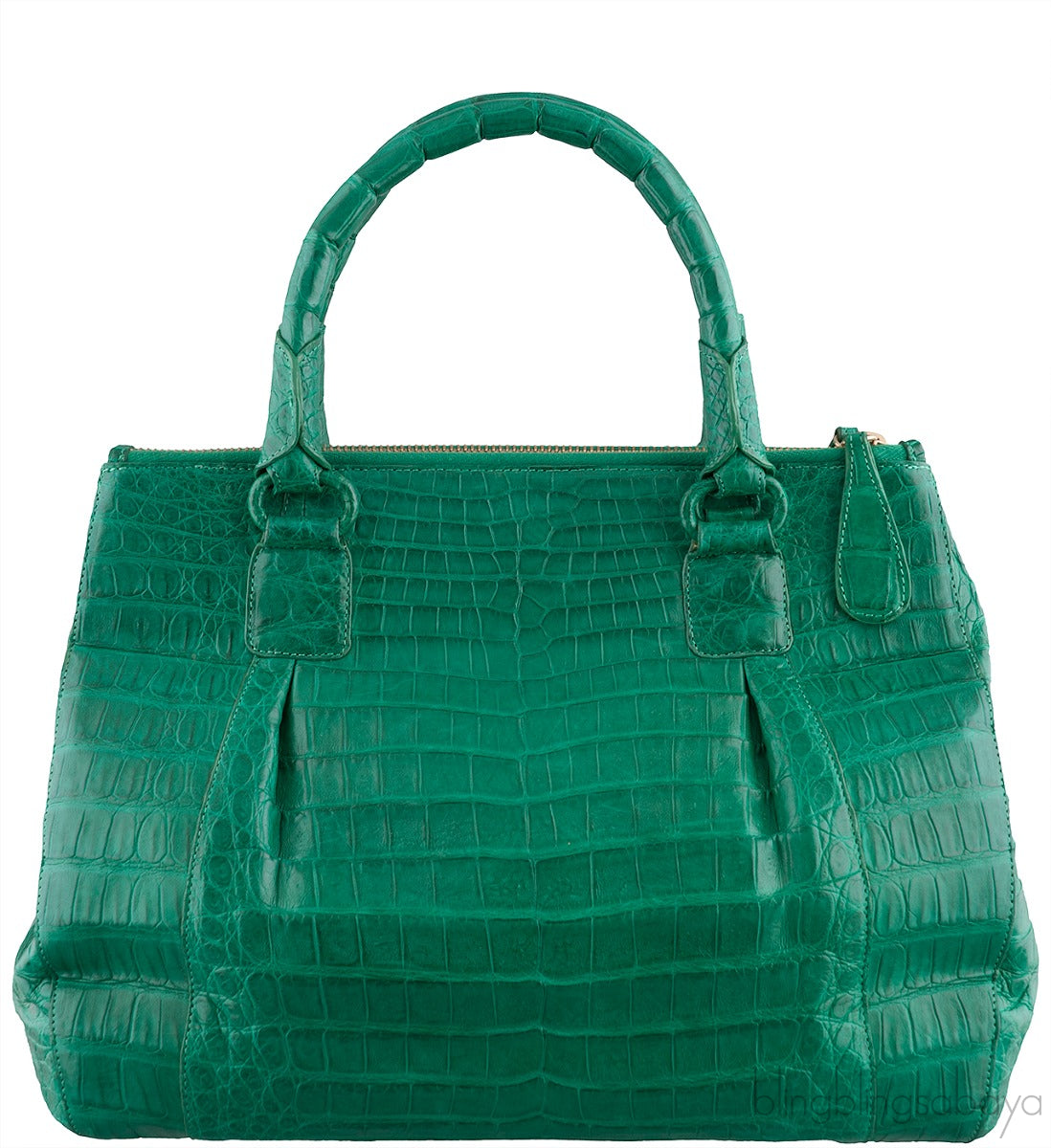 Green Double Zip Crocodile Tote Bag