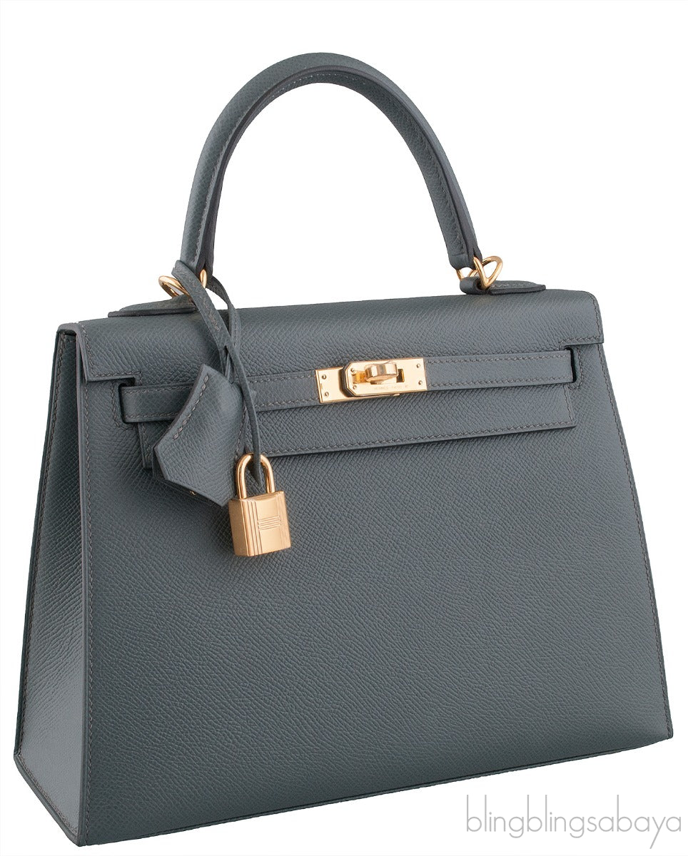 Kelly 25 Blue Orage Epsom Sellier GHW