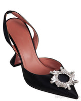 Black Begum Crystal-embellished Satin Slingback Pump