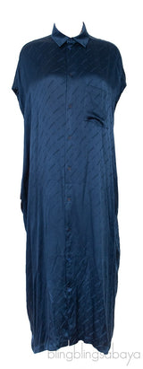 Oversized Blue Logo Print Shirt Dress