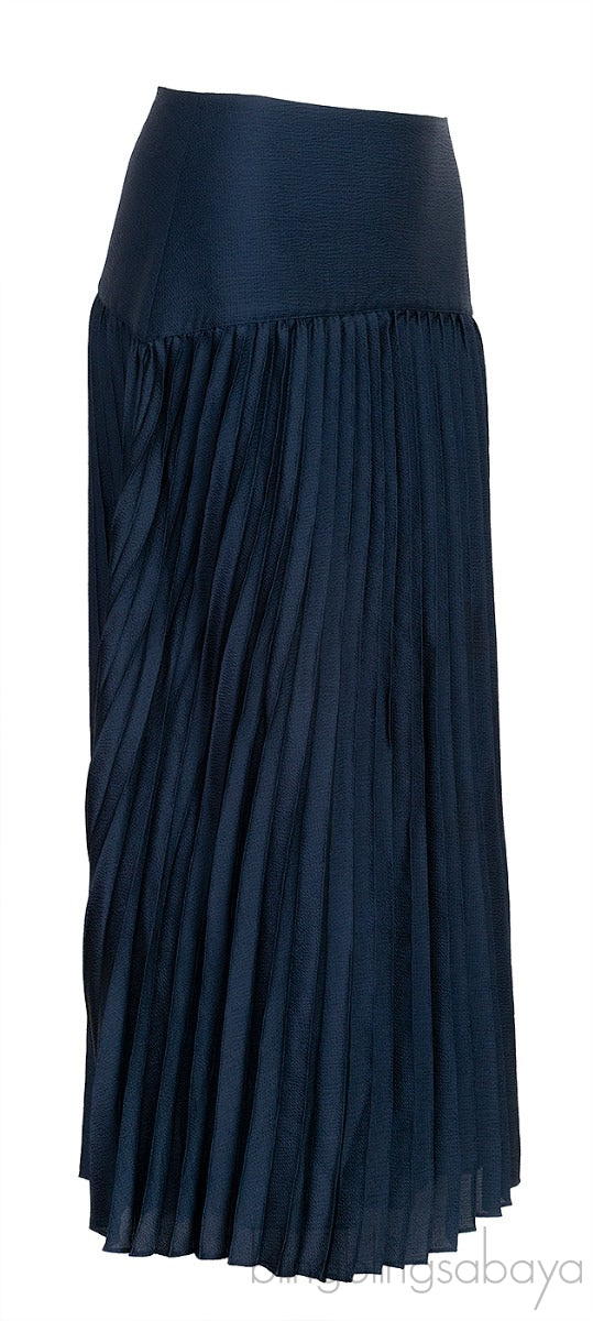 Navy Blue Pleated Midi Skirt