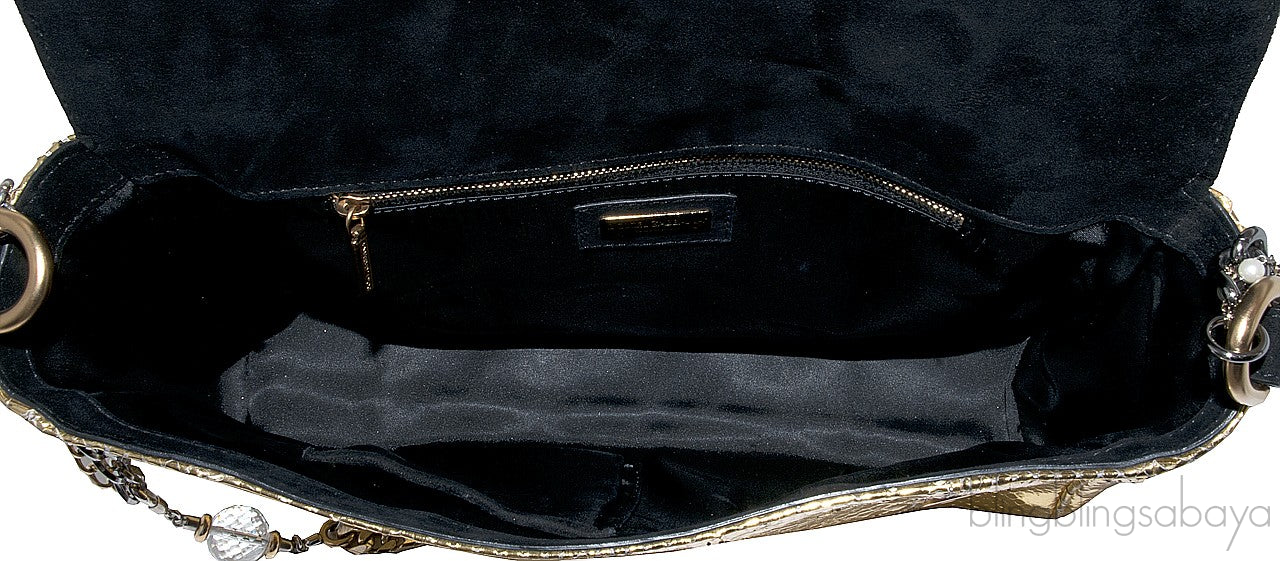 Metallic Gold Snakeskin Flap Bag