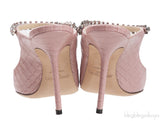 Pink Croc-effect Bing 100 Crystal-Embellished Leather Mules