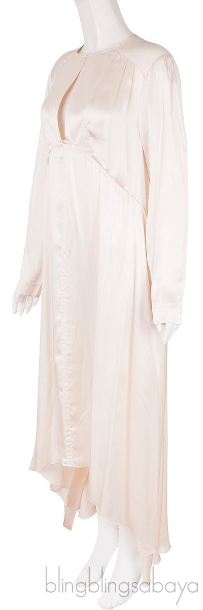 Beige Asymmetric Hem Satin Dress