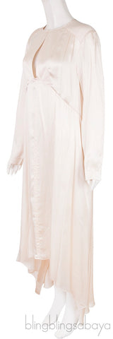 Beige Asymmetric Hem Satin Dress