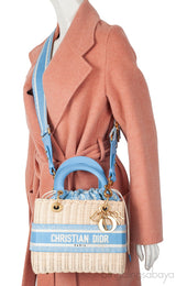 Lady Dior Natural Wicker & Light Blue Dior Oblique Jacquard Medium