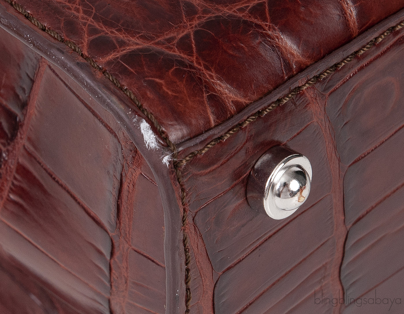 Burgundy Crocodile Top Handle Bag