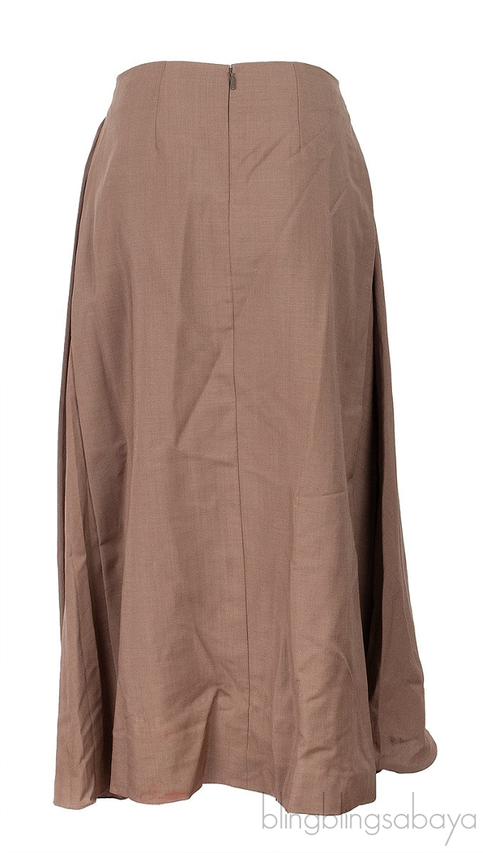 Brown Side Pleats Midi Skirt