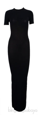 Black Plain Short Sleeve Dress
