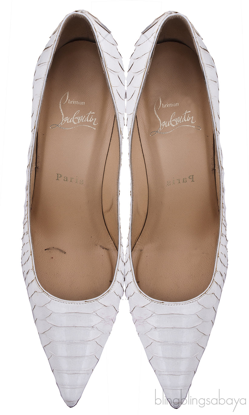 White Pigalle Python Point-Toe Heels