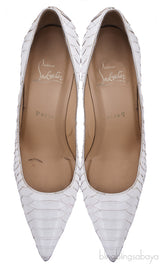 White Pigalle Python Point-Toe Heels