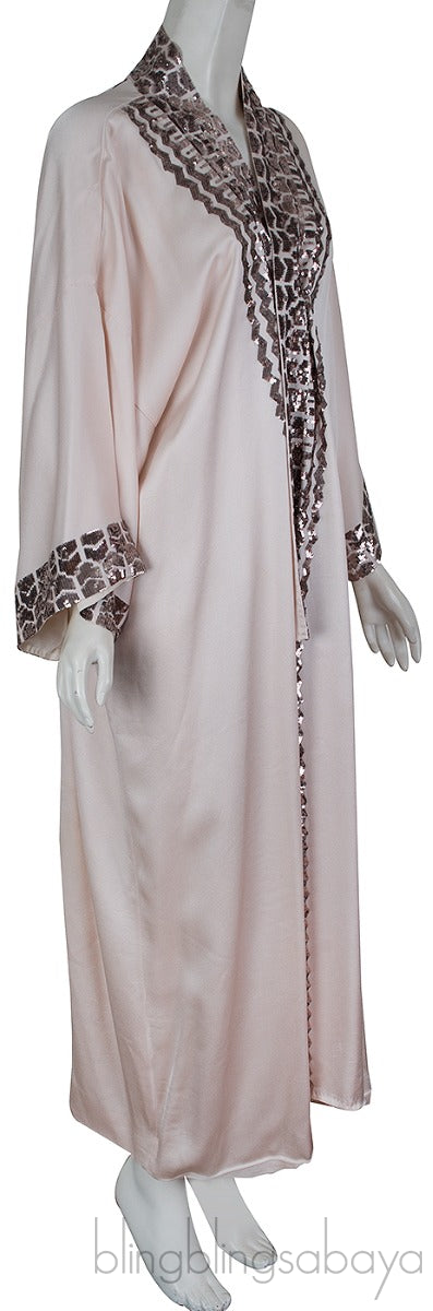 Beige Sequin Trim Kimono