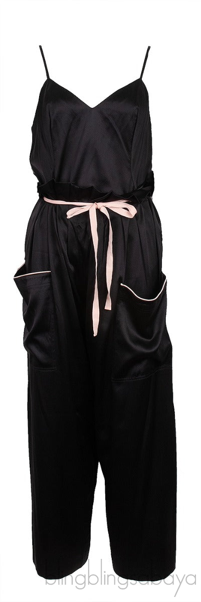 Black V-neck Cami Top & Black Pink Trim Pajama