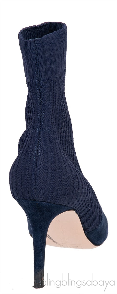 Gianvito Rossi Blue Knitted Pointed Toe Ankle Boots
