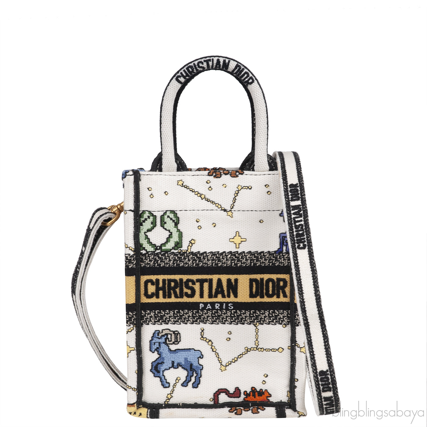 Canvas Embroidered Pixel Zodiac Mini Book Tote Bag