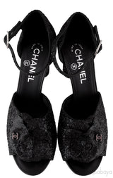 Black Glitter Camellia Heels