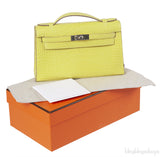 HERMES Kelly Pochette Matte Lime Alligator PHW