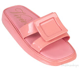 Peach Buckle Leather Mule