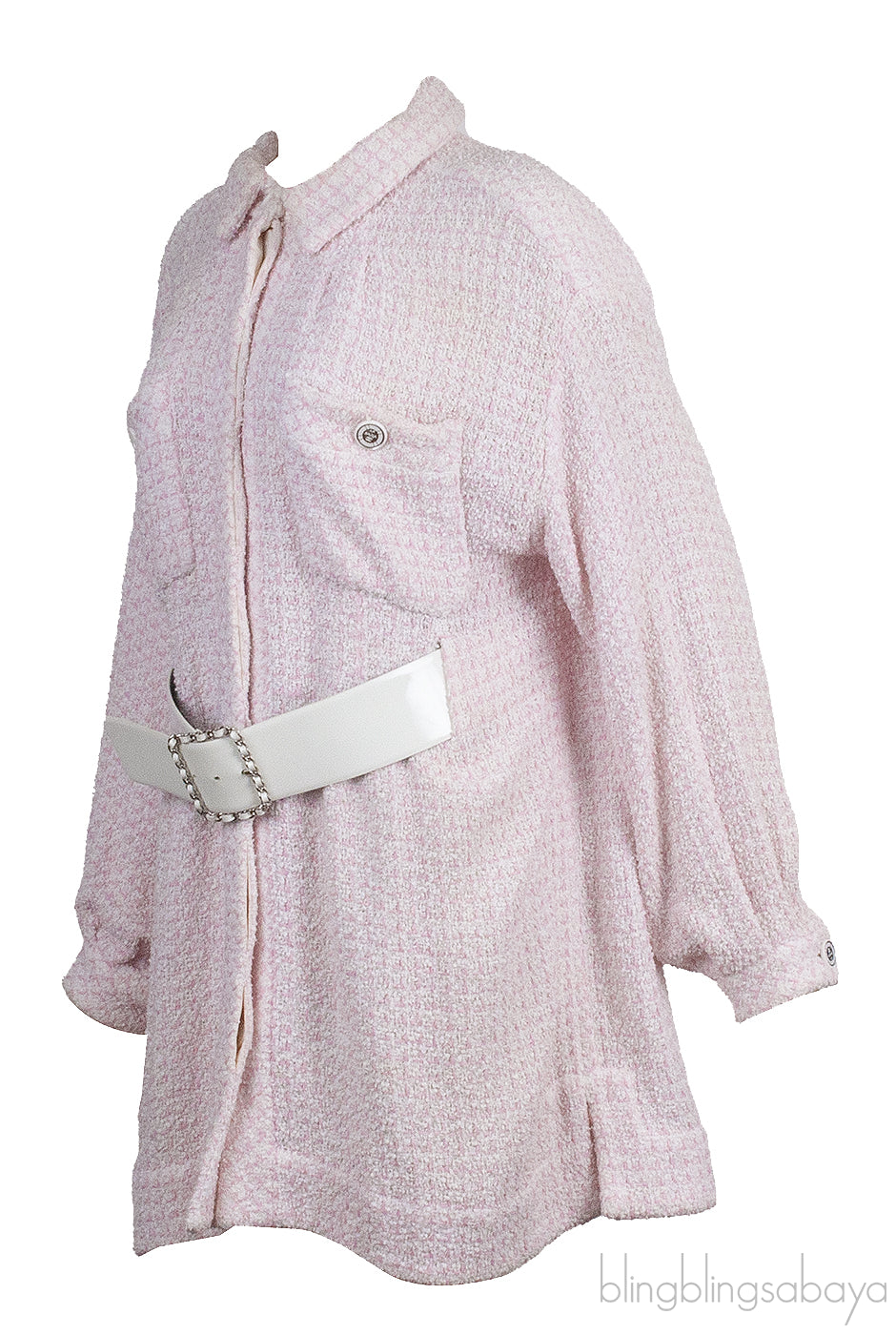 Chanel Pink & White Tweed Belted Dress