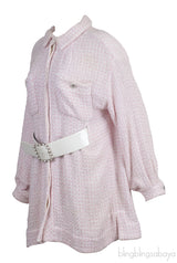 Chanel Pink & White Tweed Belted Dress
