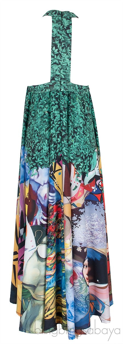 Green Printed Halter Neck Dress