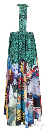 Green Printed Halter Neck Dress