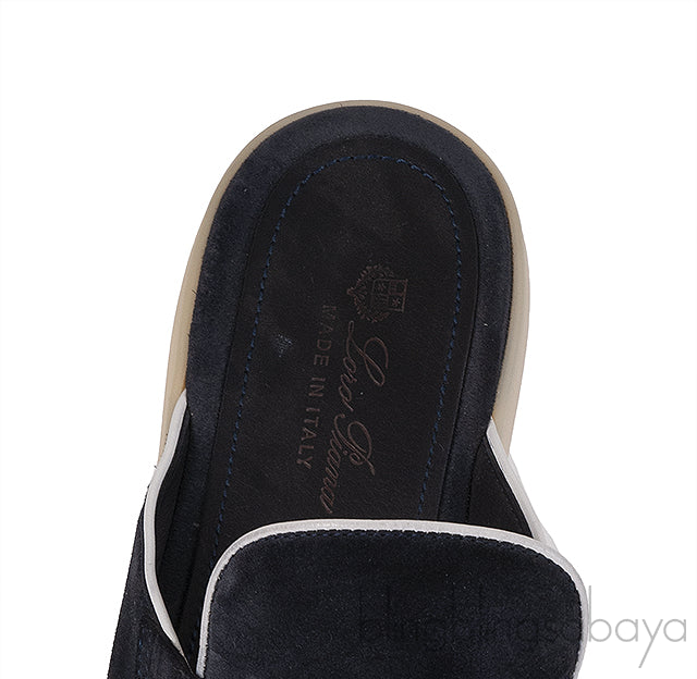 Loro Piana Charm Walk Babouche Suede Black Mules
