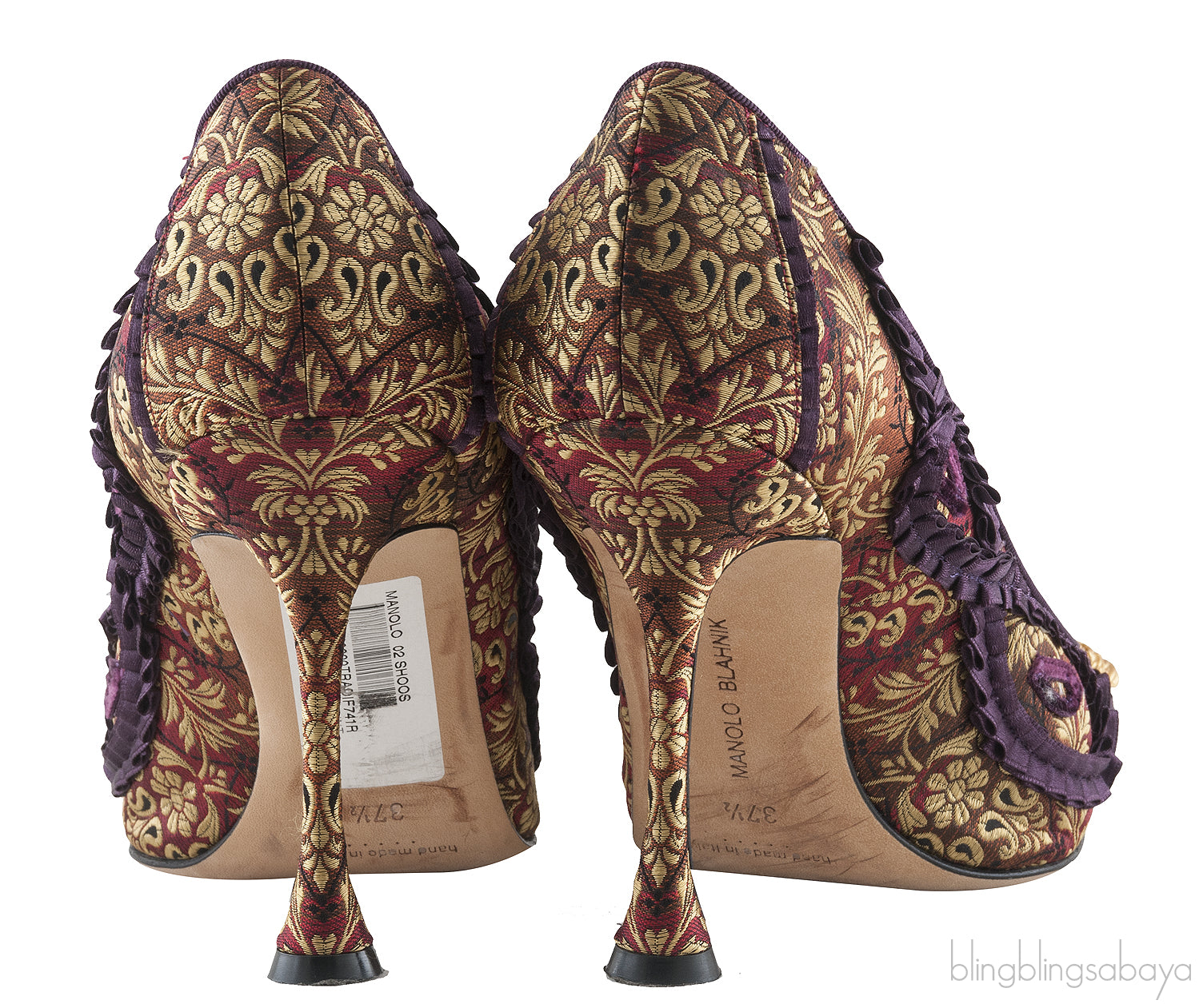 Gold Ruffled Printed Pointed Heels