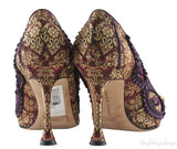 Gold Ruffled Printed Pointed Heels