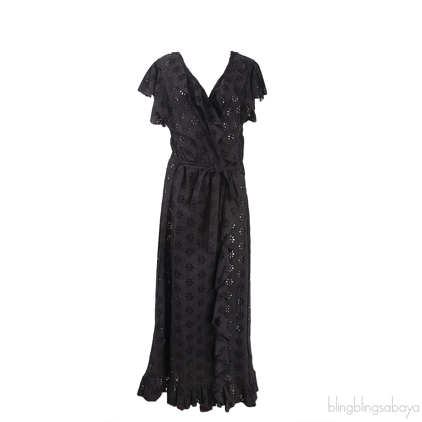 Brianna Ruffled Broderie Anglaise Wrap Midi Dress