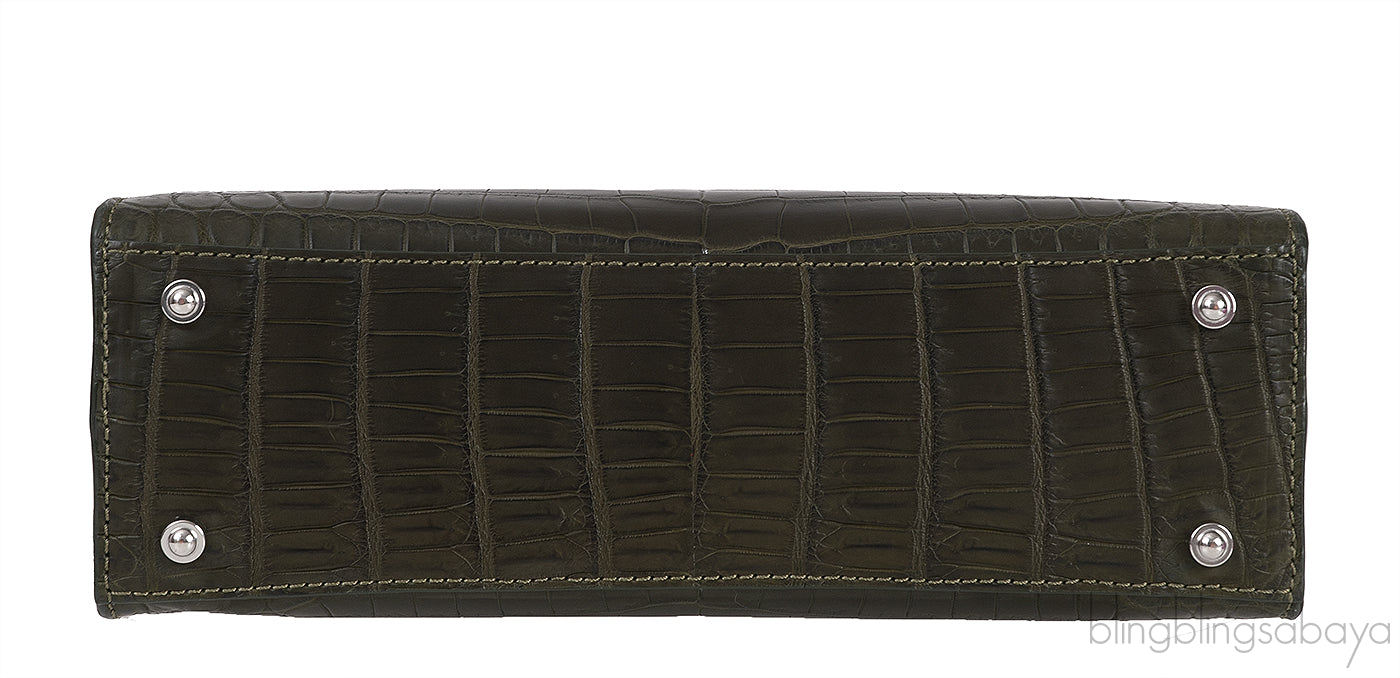 Moss Green Crocodile Top Handle Bag
