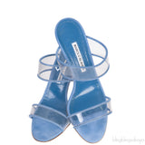 Manolo Blahnik Blue Invymu Suede PVC Open Toe Mules
