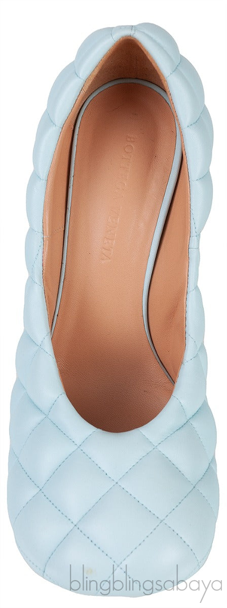 Bottega Veneta Light Blue Padded Block Square Toe Quilted Heels 37.5