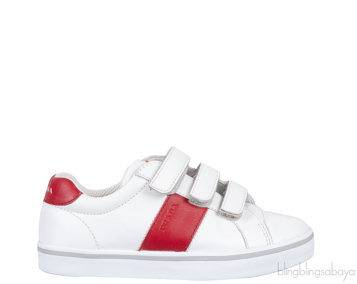 White & Red Velcro Strap Kids Sneaker 32