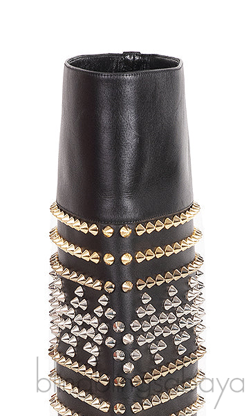 Black Rom Chic Flat Studded Boots