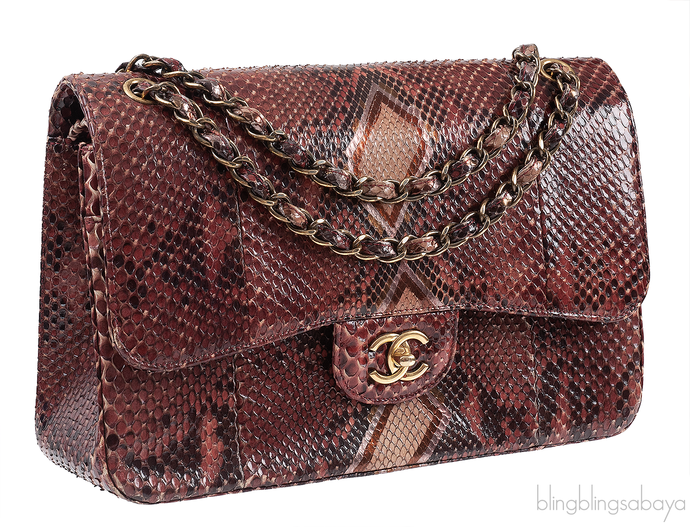 Chanel Classic Jumbo Burgundy Python Flap Bag