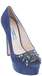 Prada Blue Crystal Peep Toe Pump 38