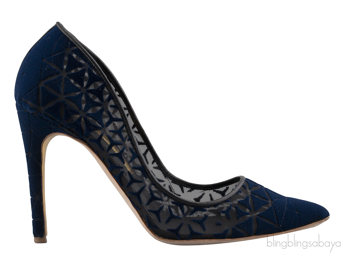 Geometric Blue Mesh Heels