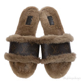 Louis Vuitton Cognac Monogram Mink Fur Slides