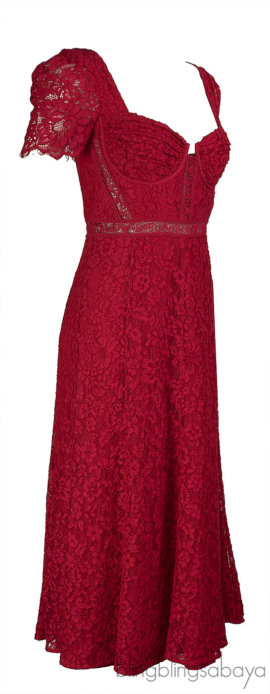 Self Portrait Crepe Lace Detail Midi Dress M