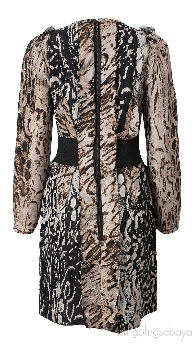Lanvin Animal Print Long Sleeve Mini Dress