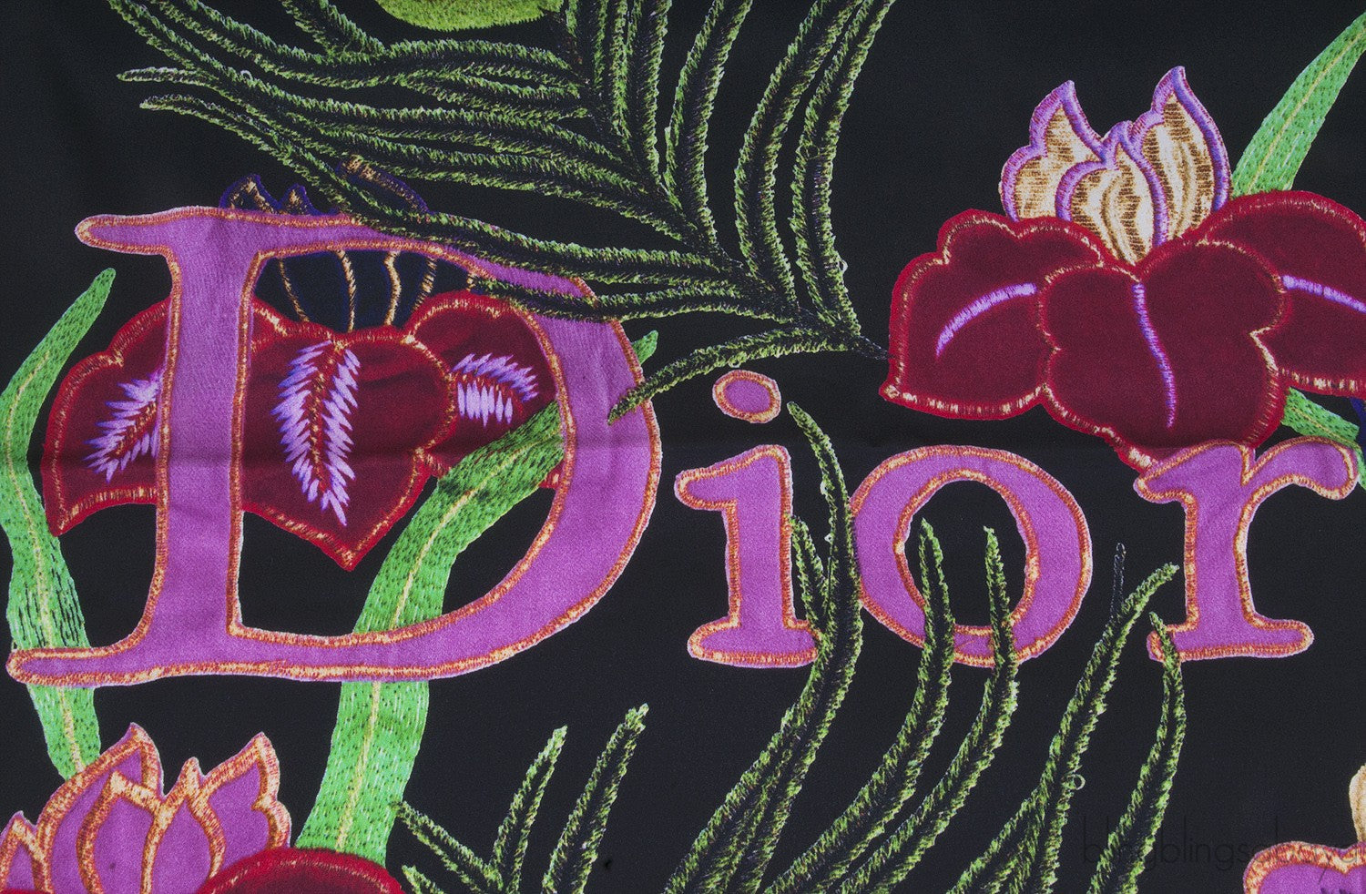 Black Floral Print Silk Scarf
