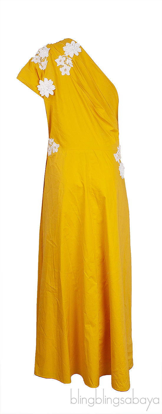 Floral Applique One Shoulder Midi Dress