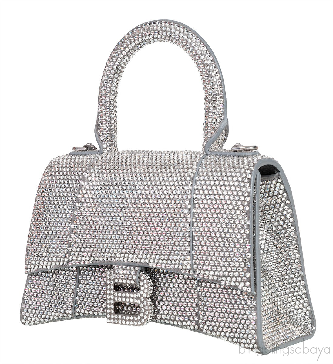 Silver Hourglass XS Rhinestone Suede Calfskin