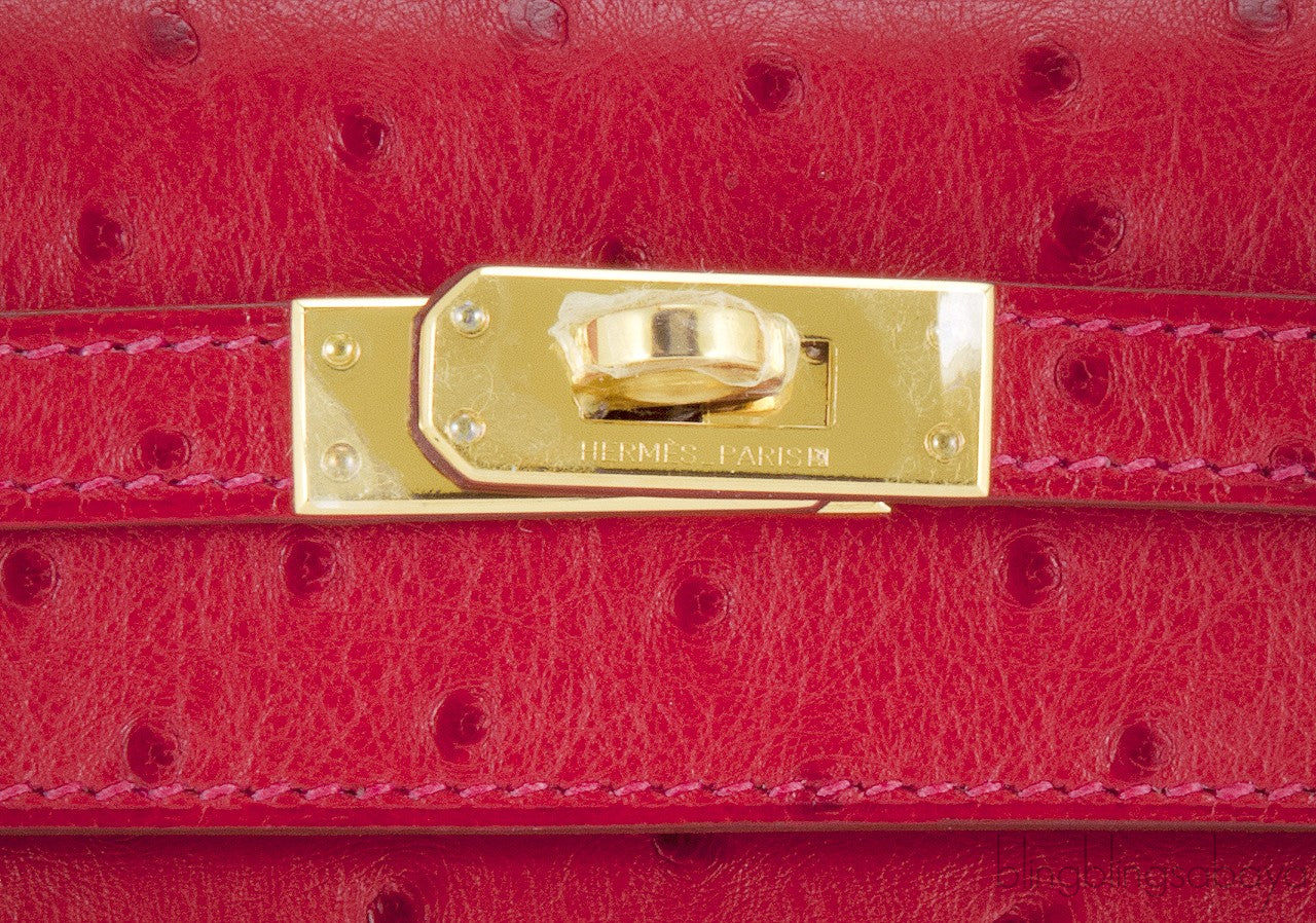Kelly Pochette Rouge Vif Ostrich