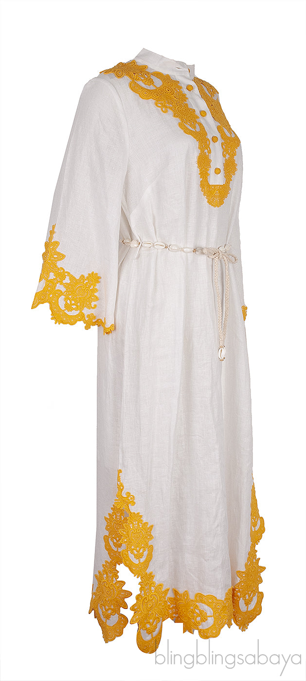 Macrame Trimmed Linen Midi Dress